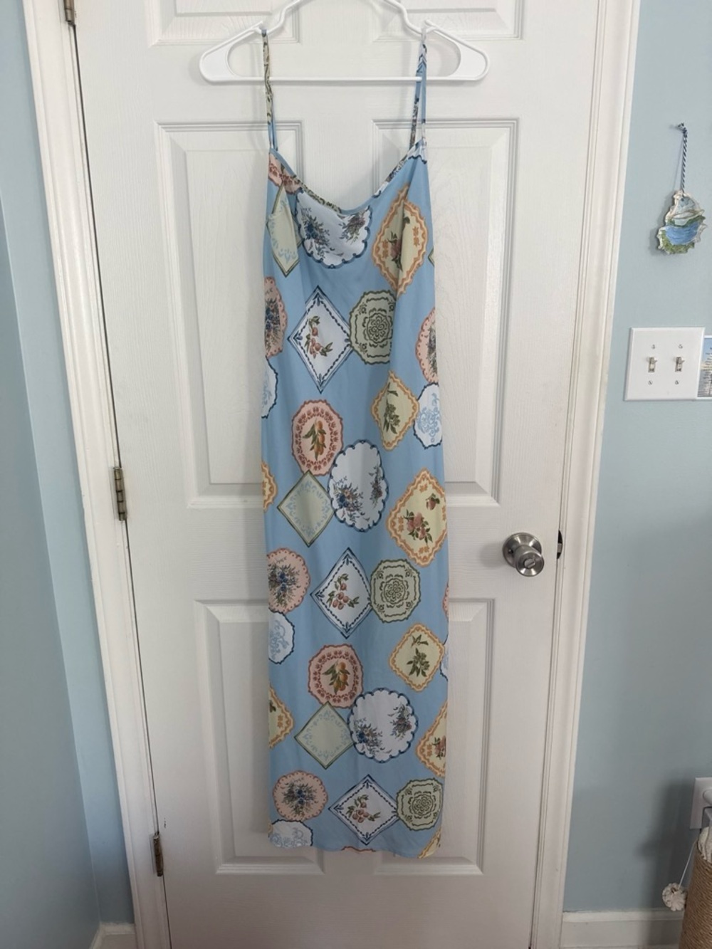 Abercrombie & Fitch Sky Blue Floral Patchwork Midi Slip Dress